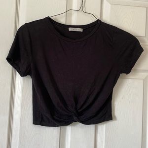 Gaze solid black crew neck twisted center crop top T shirt blouse shirt OS S M